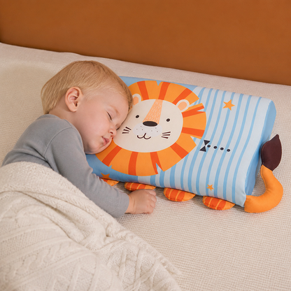 Calming Ergonomic Kids’ Pillow with Cartoon Animal Pillowcase