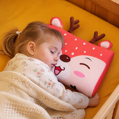 Calming Ergonomic Kids’ Pillow with Cartoon Animal Pillowcase