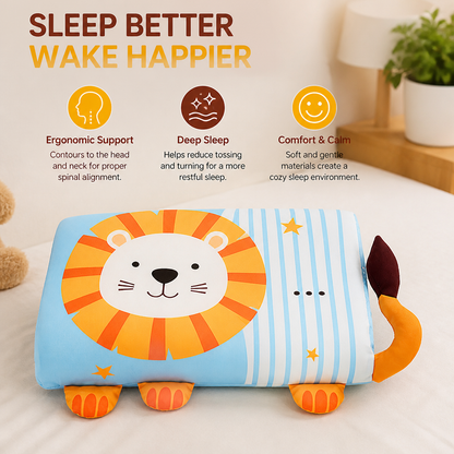 Calming Ergonomic Kids’ Pillow with Cartoon Animal Pillowcase
