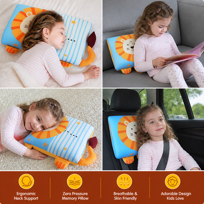 Calming Ergonomic Kids’ Pillow with Cartoon Animal Pillowcase