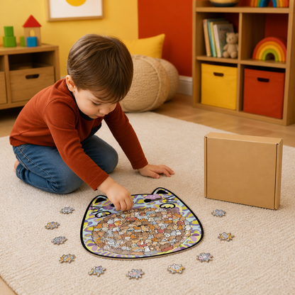 135-Piece Wooden Jigsaw Puzzle with Cat-Shaped Pieces