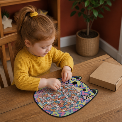 135-Piece Wooden Jigsaw Puzzle with Cat-Shaped Pieces