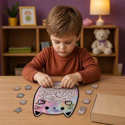 135-Piece Wooden Jigsaw Puzzle with Cat-Shaped Pieces