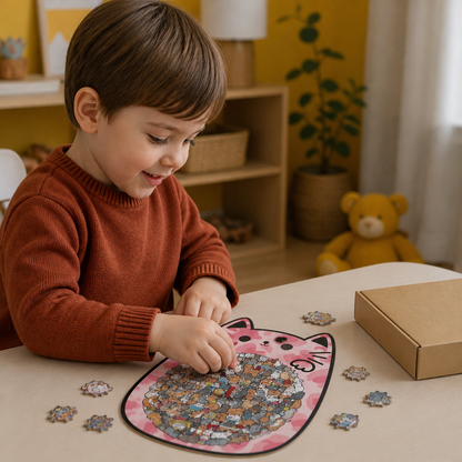 135-Piece Wooden Jigsaw Puzzle with Cat-Shaped Pieces