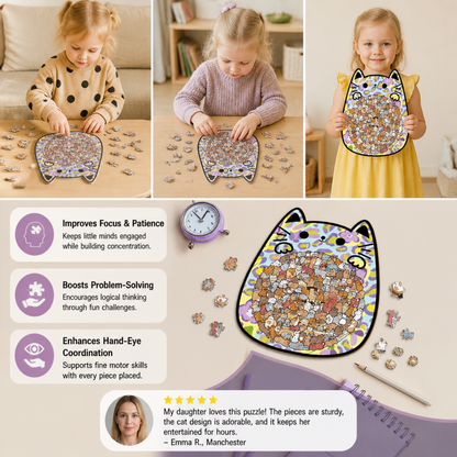 135-Piece Wooden Jigsaw Puzzle with Cat-Shaped Pieces