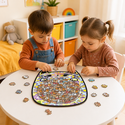 135-Piece Wooden Jigsaw Puzzle with Cat-Shaped Pieces