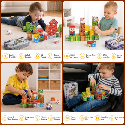 40-Piece Magnetic Building Blocks Set for Kids – Perfect for On-the-Go Fun