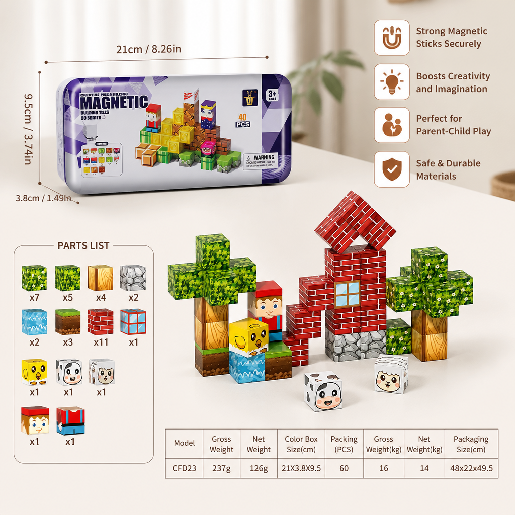 40-Piece Magnetic Building Blocks Set for Kids – Perfect for On-the-Go Fun