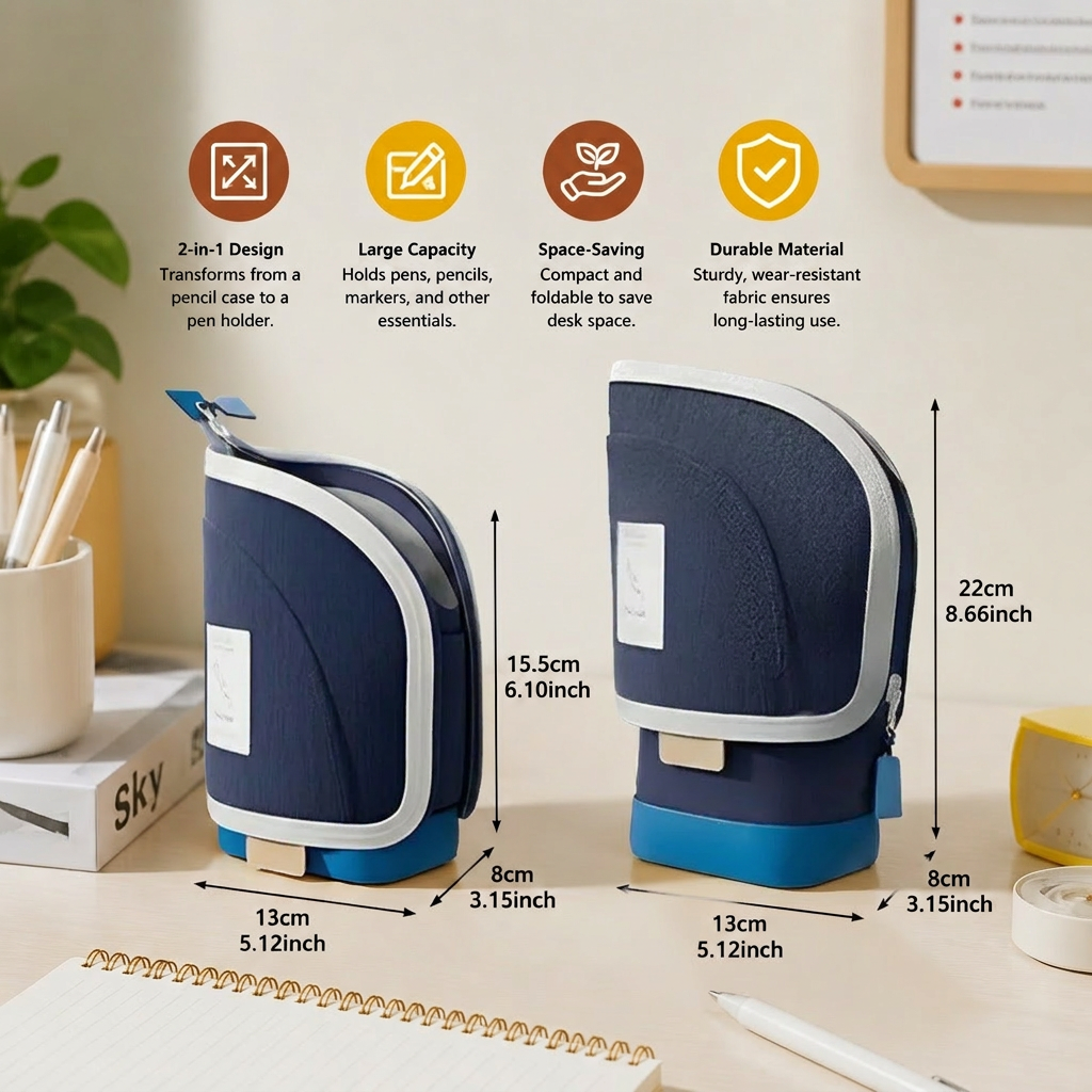 2-in-1 Pop-Up Pencil Case with Pen Holder – Space-Saving Desk Organizer