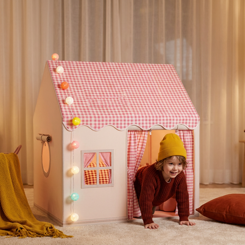 Kids Play House Tent with Checkered Roof