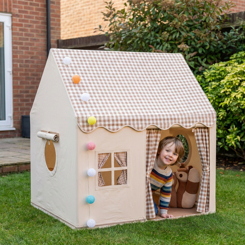 Kids Play House Tent with Checkered Roof