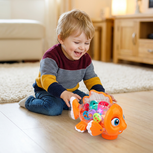 Light-Up Gear Fish Toy for Kids – Transparent Moving Gears with Music & Motion