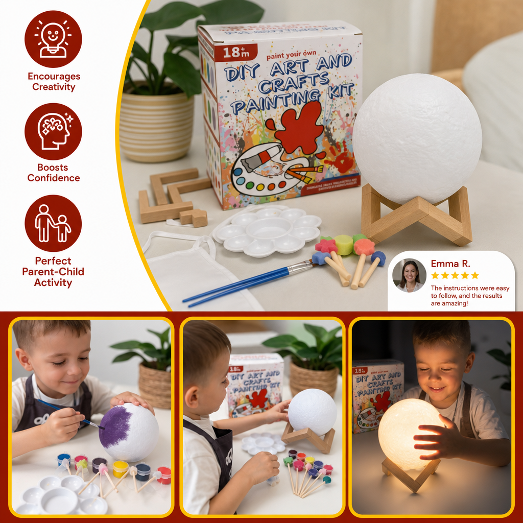 DIY Paint Your Own Moon Lamp Kit for Kids – Creative Space Night Light
