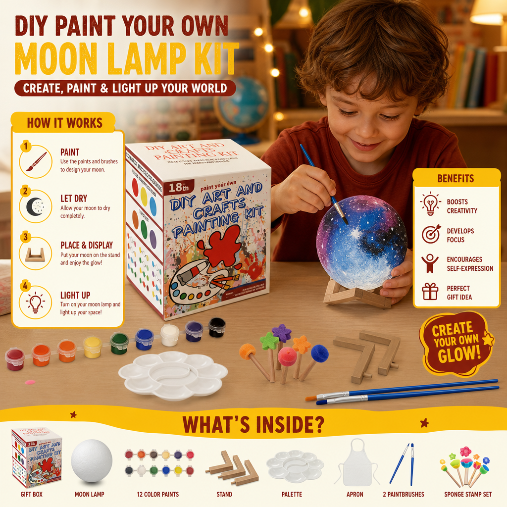 DIY Paint Your Own Moon Lamp Kit for Kids – Creative Space Night Light