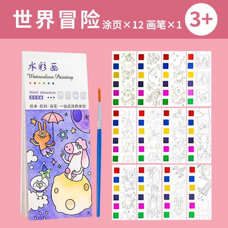 All-in-One Watercolour Painting Book with Built-In Paint & Brush
