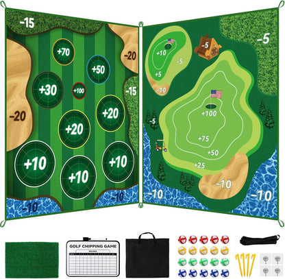 2in1 Golf Training & Play Set – Indoor & Outdoor Swing Mat with Target Wall & Club