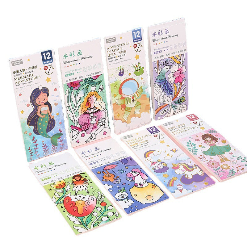 All-in-One Watercolour Painting Book with Built-In Paint & Brush