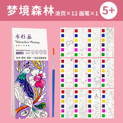 All-in-One Watercolour Painting Book with Built-In Paint & Brush