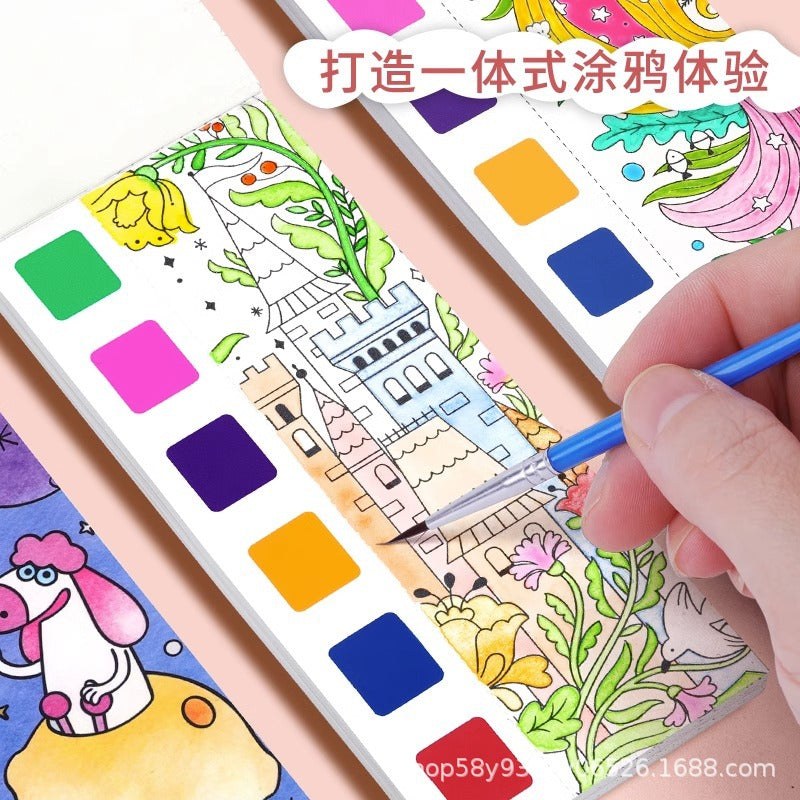 All-in-One Watercolour Painting Book with Built-In Paint & Brush