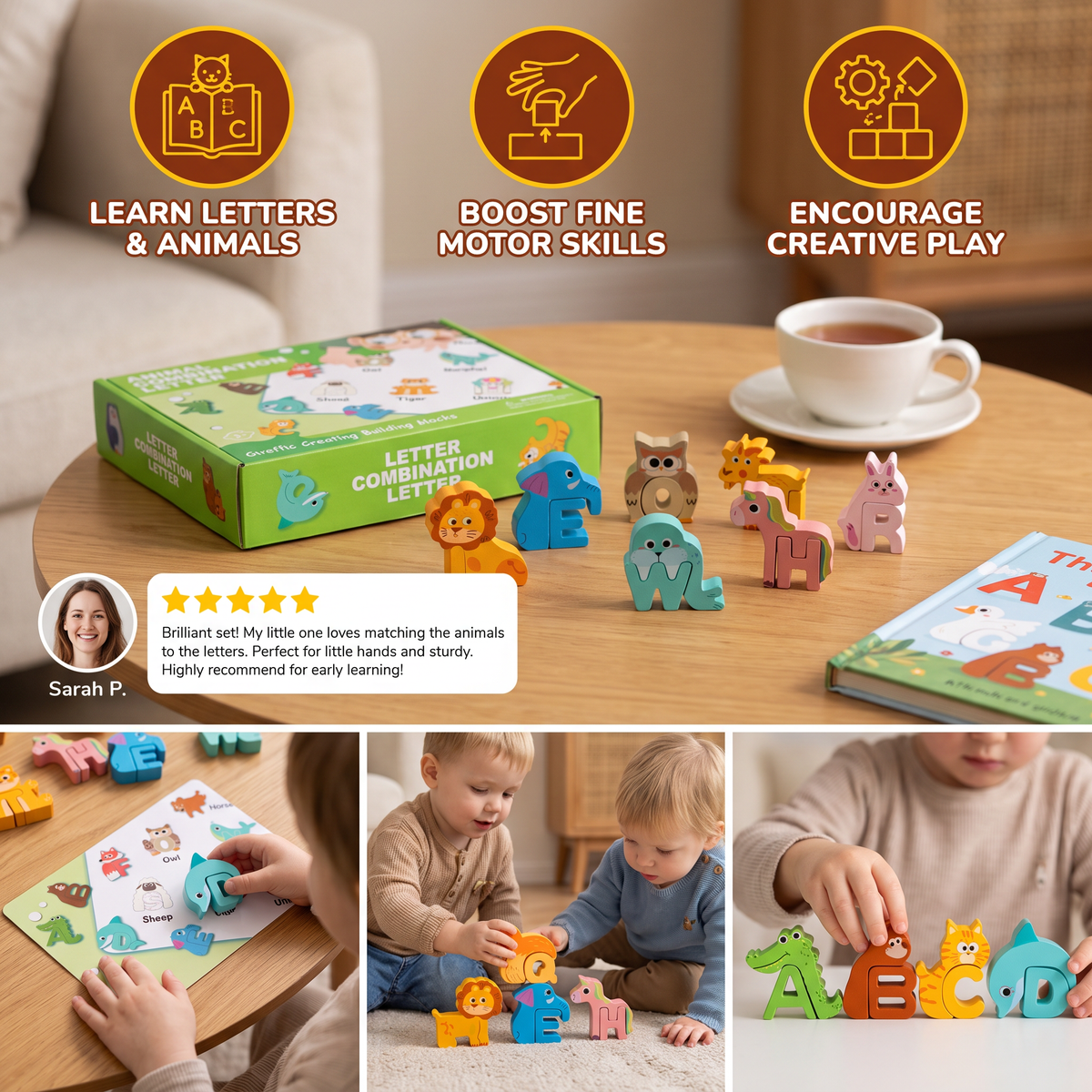 52-teiliges Montessori-3D-Alphabet-Bausteinset