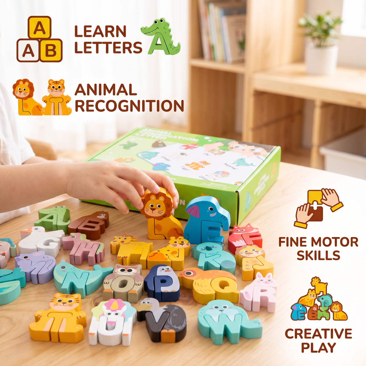 52-teiliges Montessori-3D-Alphabet-Bausteinset