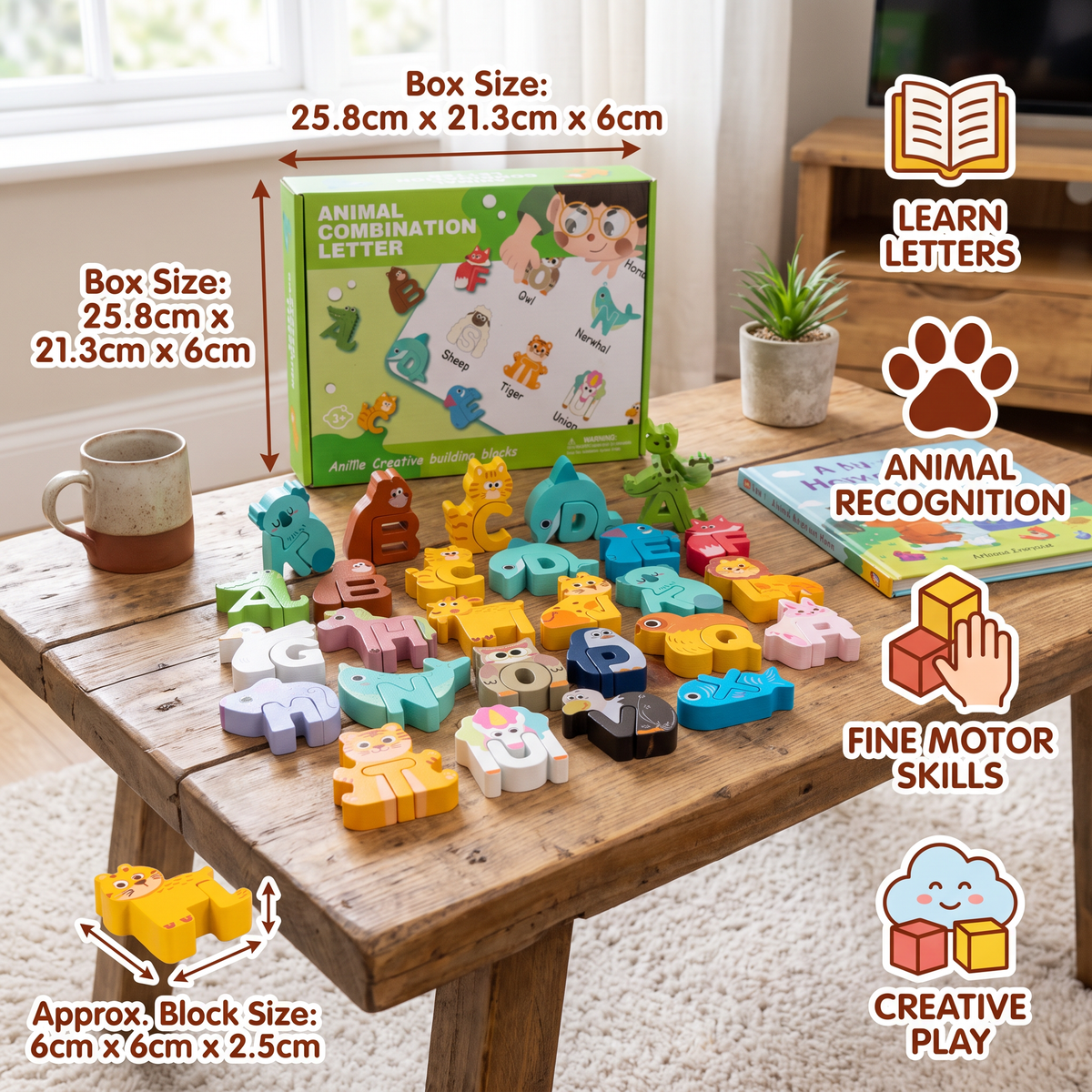 52-teiliges Montessori-3D-Alphabet-Bausteinset