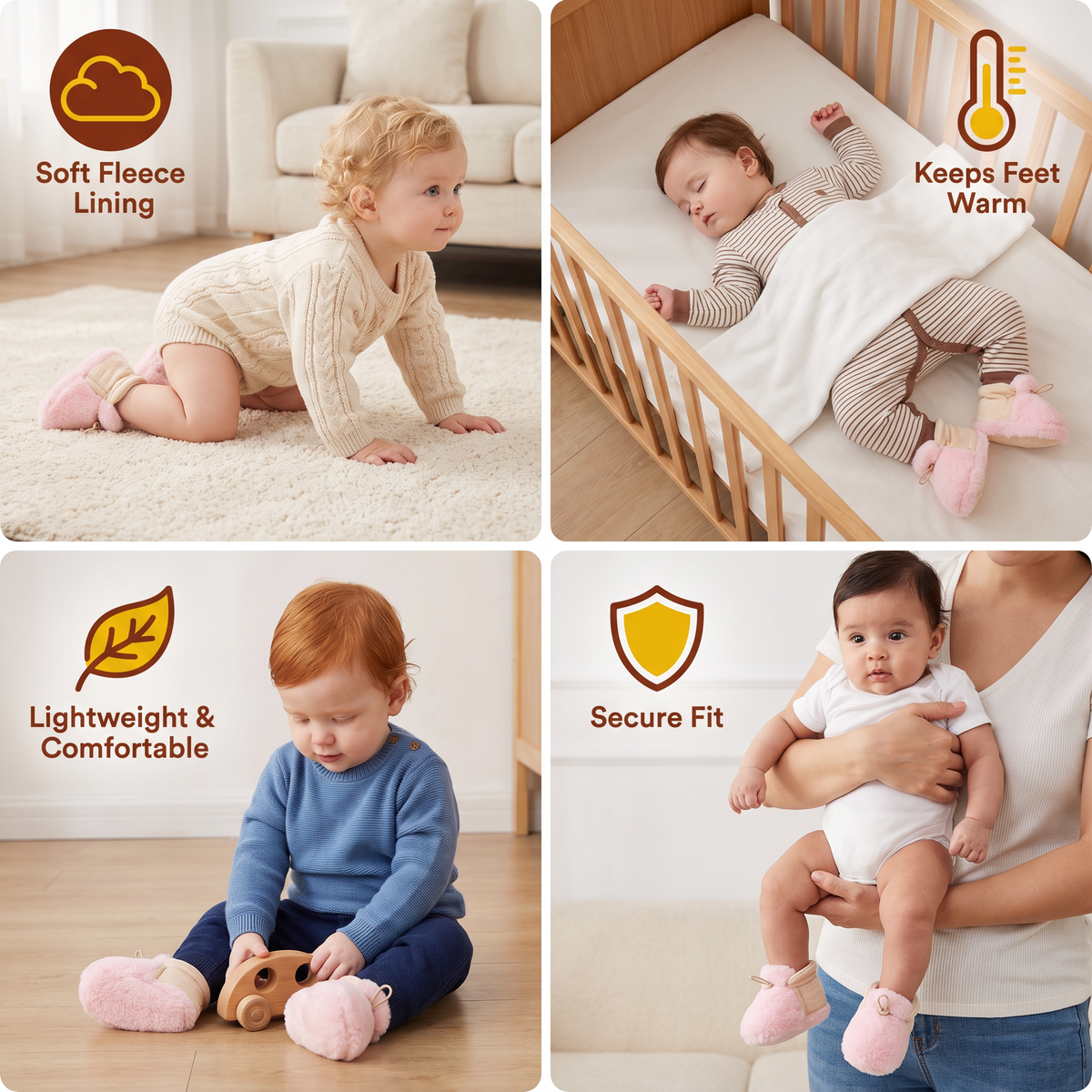 Warm & Cozy Fleece-Lined Cotton Baby Booties with Soft Soles