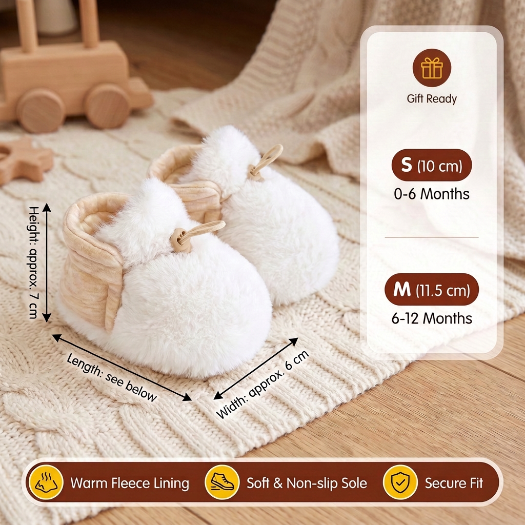 Warm & Cozy Fleece-Lined Cotton Baby Booties with Soft Soles