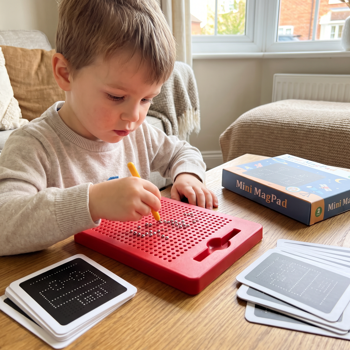2-in-1 Magnetic Writing & Drawing Board with Snap-On Shape Tiles for Kids
