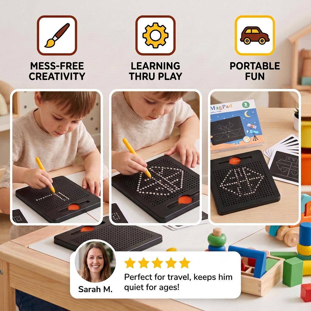 2-in-1 Magnetic Writing & Drawing Board with Snap-On Shape Tiles for Kids