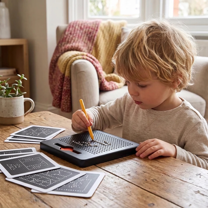 2-in-1 Magnetic Writing & Drawing Board with Snap-On Shape Tiles for Kids