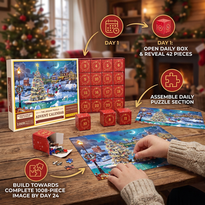 Christmas Jigsaw Puzzle Advent Calendar – 1008-Piece 24-Day Countdown Puzzle Set