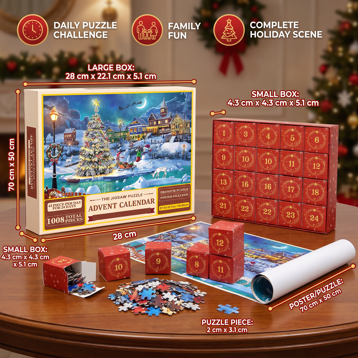 Christmas Jigsaw Puzzle Advent Calendar – 1008-Piece 24-Day Countdown Puzzle Set