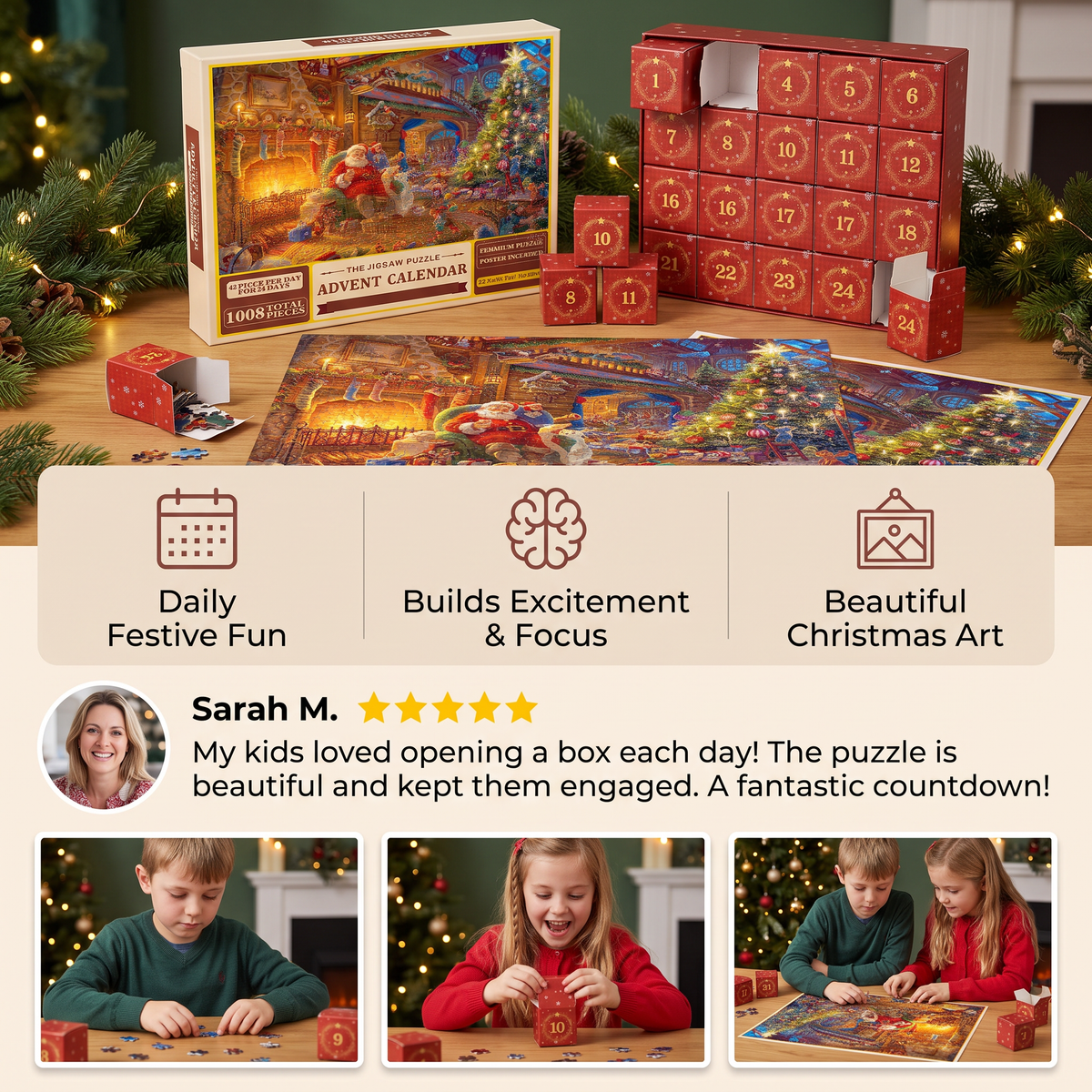 Christmas Jigsaw Puzzle Advent Calendar – 1008-Piece 24-Day Countdown Puzzle Set