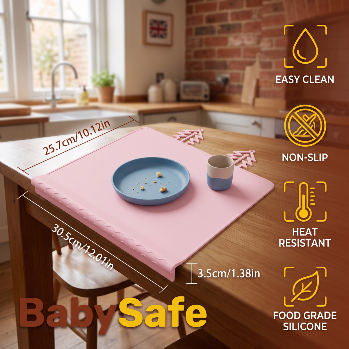 BabySafe Practical & Hygienic Silicone Baby Placemat with Raised Edge