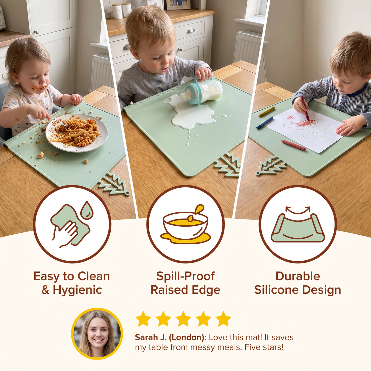 BabySafe Practical & Hygienic Silicone Baby Placemat with Raised Edge