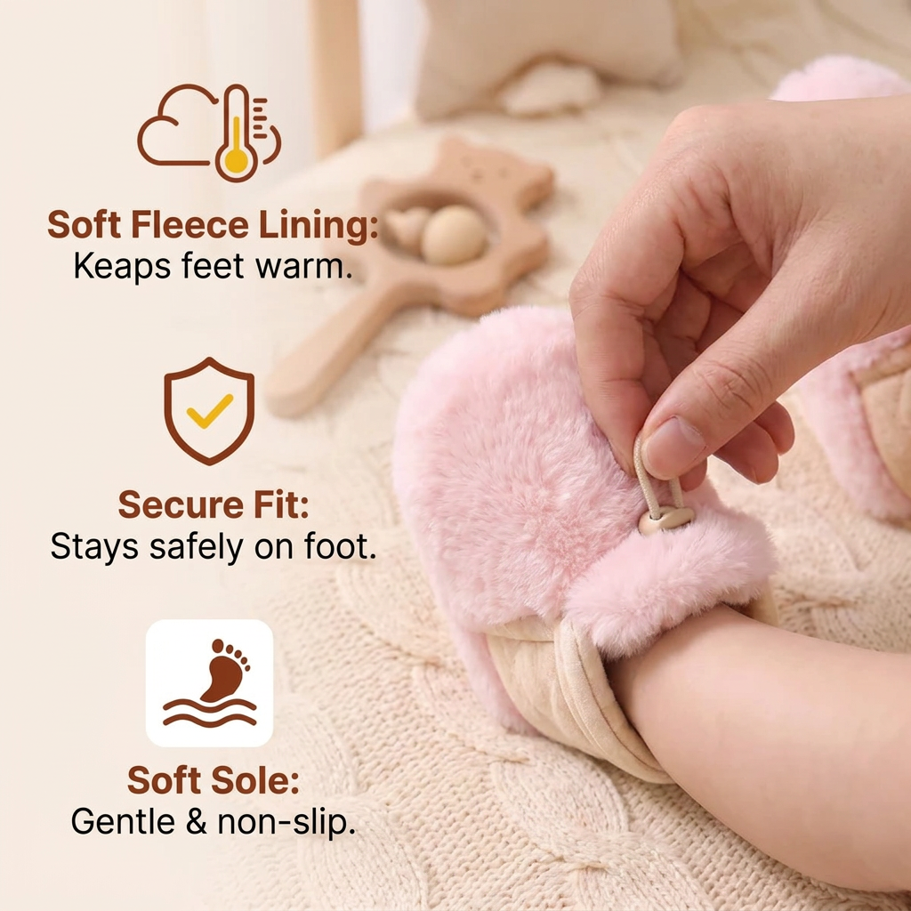 Warm & Cozy Fleece-Lined Cotton Baby Booties with Soft Soles