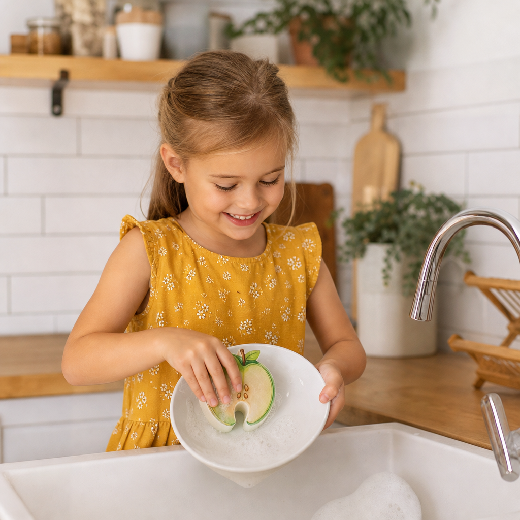 Fruit-Shaped Pop-Up Cellulose Sponges – 3-Pack of Plant-Based, Non-Scratch Kitchen Sponges