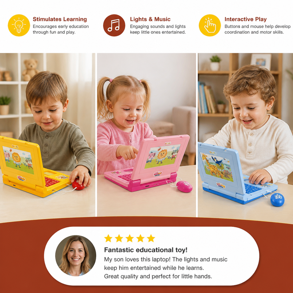 Kids’ Interactive Laptop with Lights, Music & Scrolling Screen