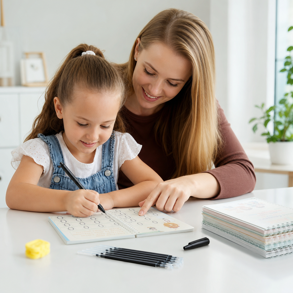 Magic Reusable Grooved Handwriting Practice Books with Disappearing Ink Pens