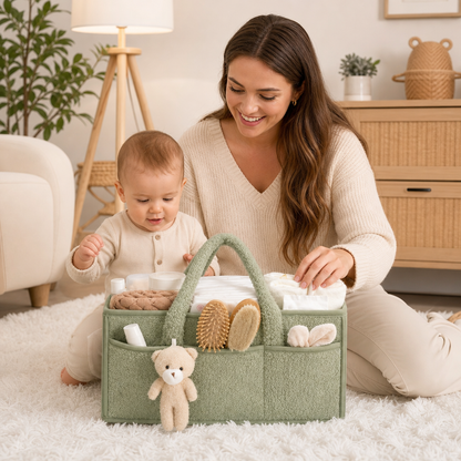 Plush Sherpa Baby Diaper Caddy – Storage Basket for Nursery & Changing Table