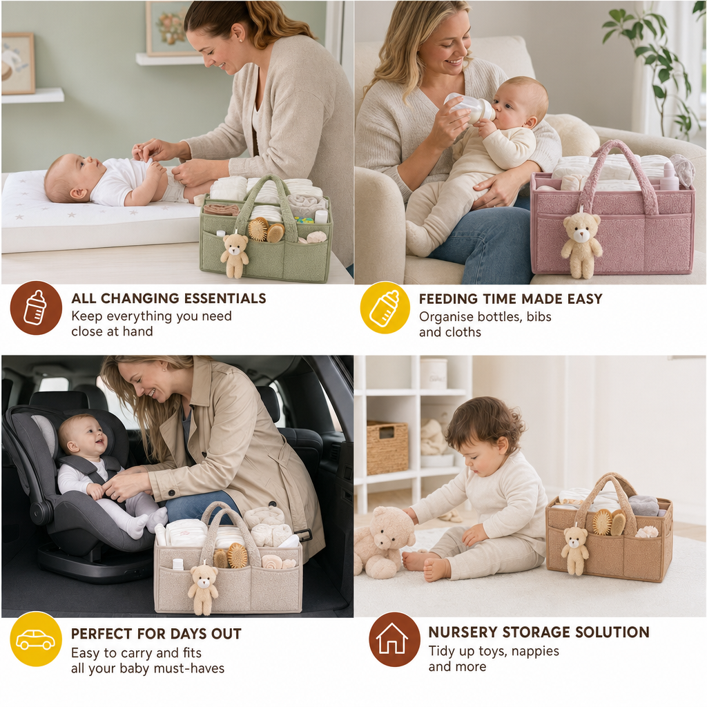 Plush Sherpa Baby Diaper Caddy – Storage Basket for Nursery & Changing Table
