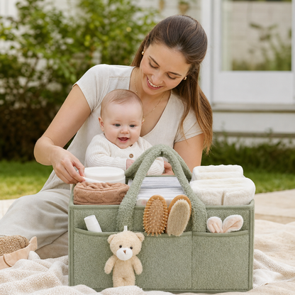 Plush Sherpa Baby Diaper Caddy – Storage Basket for Nursery & Changing Table