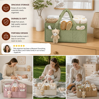 Plush Sherpa Baby Diaper Caddy – Storage Basket for Nursery & Changing Table