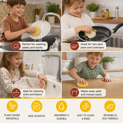 Fruit-Shaped Pop-Up Cellulose Sponges – 3-Pack of Plant-Based, Non-Scratch Kitchen Sponges