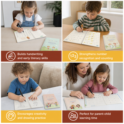 Magic Reusable Grooved Handwriting Practice Books with Disappearing Ink Pens