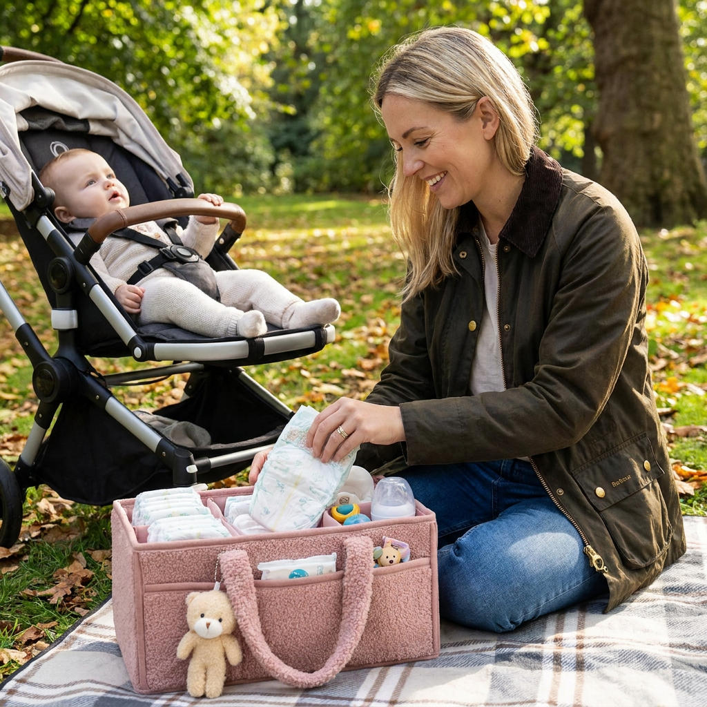Plush Sherpa Baby Diaper Caddy – Storage Basket for Nursery & Changing Table