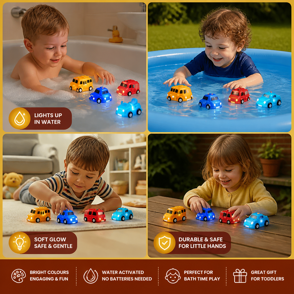 Light-Up Bath Toy Car Set – Water-Activated Baby Bath Toys
