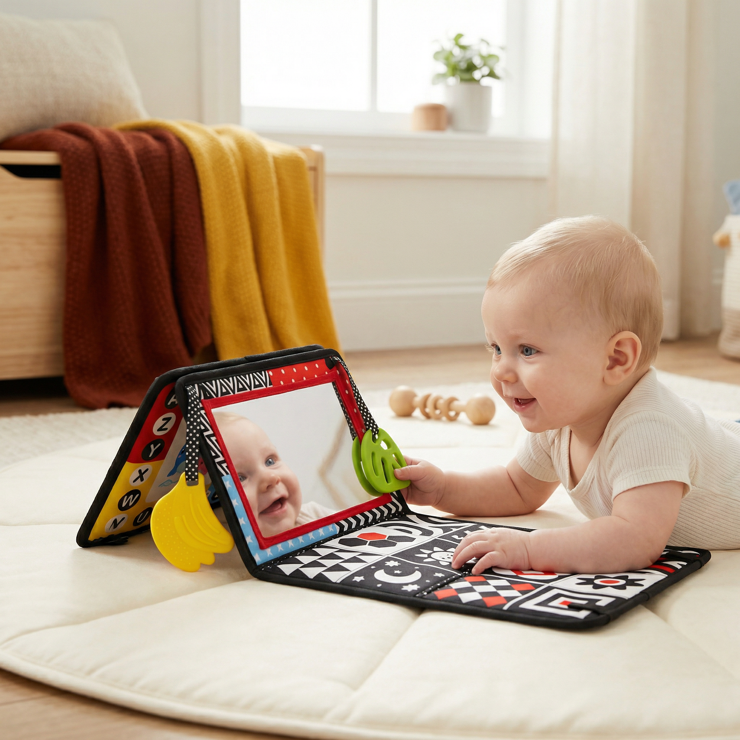 Interactive Baby Mirror Book – Foldable & Washable Soft Cloth Toy