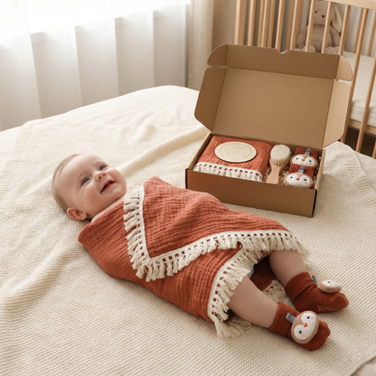 Baby Care Gift Box – Towel, Socks or Headband & Bath Brush for Newborns